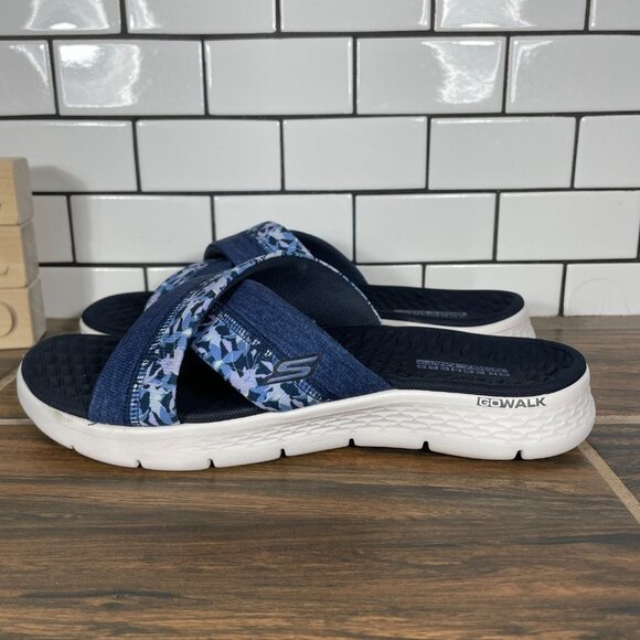 Skechers GO WALK Flex Sandal Elsa Womens 9 Shoes Navy Multicolor Thong Flip Flop - Picture 1 of 12